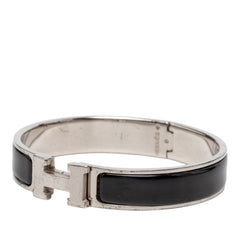 エルメス クリックH PM ブレスレット バングル シルバー ブラック メタル レディース HERMES 【中古】