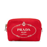 プラダ カナパロゴ ポーチ 1NA021 ロッソ レッド キャンバス レザー レディース PRADA 【中古】