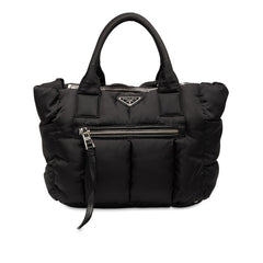 プラダ 三角ロゴプレート ボンバー ハンドバッグ トートバッグ B2636M ブラック ナイロン レザー レディース PRADA 【中古】