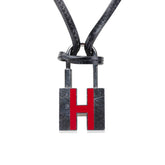 エルメス Hモチーフ カデナ ネックレス シルバー レッド ブラック メタル レザー メンズ HERMES 【中古】