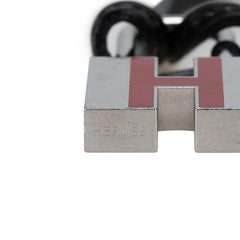 エルメス Hモチーフ カデナ ネックレス シルバー レッド ブラック メタル レザー メンズ HERMES 【中古】