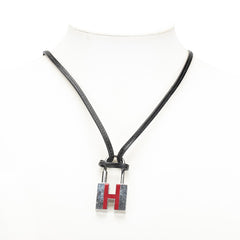 エルメス Hモチーフ カデナ ネックレス シルバー レッド ブラック メタル レザー メンズ HERMES 【中古】