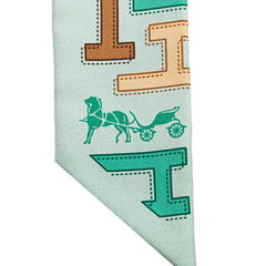 エルメス ツイリー Hロゴ スカーフ ライトグリーン マルチカラー シルク レディース HERMES 【中古】