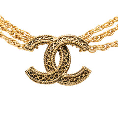 シャネル ココマーク デカココ 3連 チェーン ネックレス ペンダント ゴールド メッキ レディース CHANEL 中古