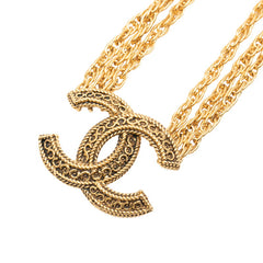 シャネル ココマーク デカココ 3連 チェーン ネックレス ペンダント ゴールド メッキ レディース CHANEL 中古