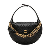 シャネル ココマーク マトラッセ ミニ ホーボー ハンドバッグ リボン チェーン ブラック キャビアスキン レディース CHANEL 【中古】