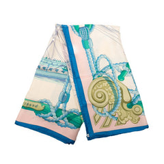 エルメス カレ90 Tribord 帆船 スカーフ ベージュ ブルー マルチカラー シルク レディース HERMES 【中古】