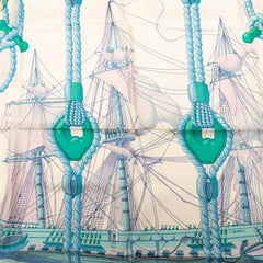 エルメス カレ90 Tribord 帆船 スカーフ ベージュ ブルー マルチカラー シルク レディース HERMES 【中古】