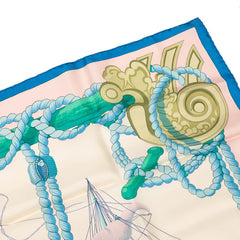 エルメス カレ90 Tribord 帆船 スカーフ ベージュ ブルー マルチカラー シルク レディース HERMES 【中古】