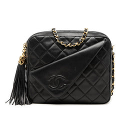 シャネル ココマーク マトラッセ タッセル チェーン ショルダーバッグ ブラック ラムスキン レディース CHANEL 【中古】