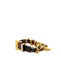 シャネル クローバー 四つ葉 モチーフ ブレスレット ゴールド ブラック メッキ レザー レディース CHANEL 【中古】