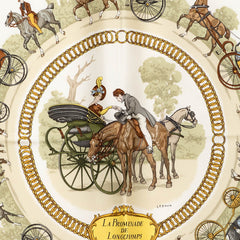 エルメス カレ90 LA PROMENADE DE LONGCHAMPS ロンシャンへの散歩 スカーフ 大判 ピンク系 マルチカラー シルク レディース HERMES 【中古】