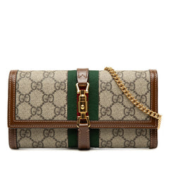 グッチ GGスプリーム ジャッキー 1961 チェーンウォレット 長財布 652681 ベージュ ブラウン PVC レザー レディース GUCCI 中古