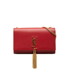 サンローラン ケイト タッセル ミディアム YSLロゴ チェーン ショルダーバッグ レッド レザー レディース SAINT LAURENT 【中古】
