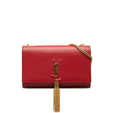 サンローラン ケイト タッセル ミディアム YSLロゴ チェーン ショルダーバッグ レッド レザー レディース SAINT LAURENT 【中古】