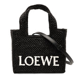ロエベ フォント トート ミニ トートバッグ ショルダーバッグ 2WAY ブラック ラフィア レザー レディース LOEWE 【中古】