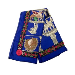 エルメス カレ90 TORANA 塔門 スカーフ ブルー マルチカラー シルク レディース HERMES 【中古】