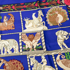 エルメス カレ90 TORANA 塔門 スカーフ ブルー マルチカラー シルク レディース HERMES 【中古】