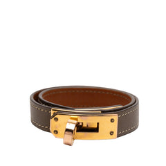 エルメス ケリー ドゥブルトゥール ブレスレット グレー ブラウン レザー メッキ レディース HERMES 【中古】