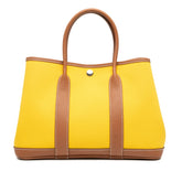 エルメス ガーデンパーティーTPM ハンドバッグ イエロー ブラウン シルバー金具 トワルオフィシエ ネゴンダ レディース HERMES 【中古】