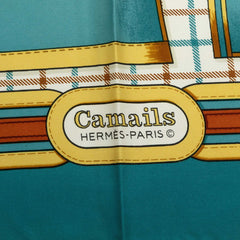 エルメス カレ90 Camails カマイユ 馬の頭巾 スカーフ 大判スカーフ グリーン系 マルチカラー シルク レディース HERMES 中古