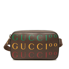 グッチ 100周年記念 ロゴ ウエストバッグ ボディバッグ 602695 ブラウン レザー レディース GUCCI 中古