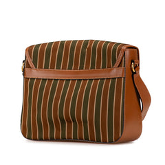 セリーヌ トリオンフ ストライプ ショルダーバッグ ブラウン グリーン キャンバス レザー レディース CELINE 【中古】