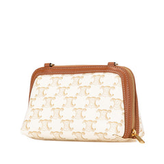 セリーヌ トリオンフ チェーン 斜め掛け ショルダーバッグ ホワイト ブラウン PVC レザー レディース CELINE 【中古】