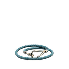 エルメス ジャンボ ドゥブルトゥール 編み込み ブレスレット ライトブルー シルバー レザー メタル レディース HERMES 【中古】