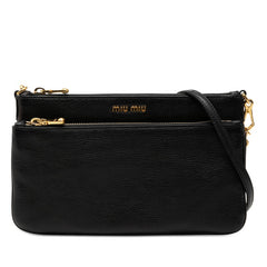 ミュウミュウ マドラス 斜め掛け ショルダーバッグ ブラック レザー レディース MIUMIU 【中古】