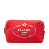 プラダ カナパ ロゴ ポーチ 1NA693 レッド キャンバス レディース PRADA 【中古】