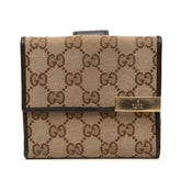 グッチ GGキャンバス 二つ折り財布 257015 ベージュ ブラウン キャンバス レザー レディース GUCCI 中古