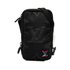 ルイ ヴィトン 3Dモノグラム ダブル フォンポーチ ショルダーバッグ M80141 ブラック ナイロン レディース LOUIS VUITTON 中古