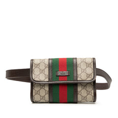 グッチ GGスプリーム シェリーライン ウエストバッグ ボディバッグ 152597 ベージュ ブラウン PVC レザー レディース GUCCI 【中古】