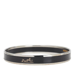 エルメス エマイユPM 馬車 ロゴ バングル シルバー ブラック メタル レディース HERMES 【中古】