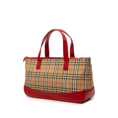 バーバリー ノバチェック ハンドバッグ ベージュ レッド キャンバス レザー レディース BURBERRY 中古