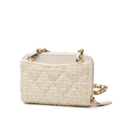 シャネル ココマーク リボン ミニ チェーンウォレット コインケース ホワイト ツイード レザー レディース CHANEL 【中古】