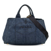 プラダ カナパ ハンドバッグ 2WAY 斜め掛けショルダーバッグ ブルー デニム レディース PRADA 中古