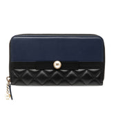 シャネル ココマーク マトラッセ ラウンドファスナー 長財布 ブラック ネイビー レザー フェイクパール レディース CHANEL 【中古】
