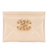 シャネル ココマーク マトラッセ カードケース パスケース ベージュ ラムスキン レディース CHANEL 【中古】