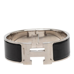 エルメス クリッククラックH PM ブレスレット シルバー ブラック メタル エナメル レディース HERMES 【中古】