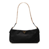 プラダ 三角ロゴプレート チェーン ショルダーバッグ ブラック ゴールド ナイロン レザー レディース PRADA 【中古】