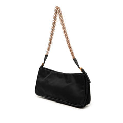 プラダ 三角ロゴプレート チェーン ショルダーバッグ ブラック ゴールド ナイロン レザー レディース PRADA 【中古】