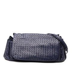 ボッテガヴェネタ イントレチャート 斜め掛け ショルダーバッグ ネイビー レザー レディース BOTTEGAVENETA 【中古】