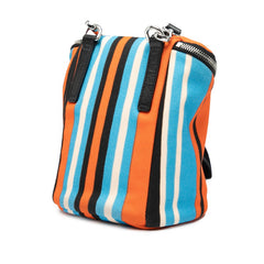 プラダ 三角ロゴプレート ストライプ ショルダーバッグ 2VH147 オレンジ ブラック マルチカラー キャンバス レザー レディース PRADA 【中古】