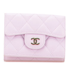 シャネル マトラッセ ココマーク 三つ折り財布 パープル キャビアスキン レディース CHANEL 【中古】