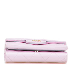 シャネル マトラッセ ココマーク 三つ折り財布 パープル キャビアスキン レディース CHANEL 【中古】