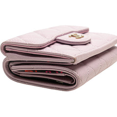 シャネル マトラッセ ココマーク 三つ折り財布 パープル キャビアスキン レディース CHANEL 【中古】