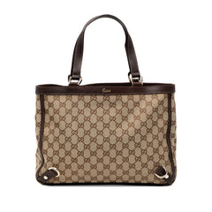 グッチ GGキャンバス アビーライン ハンドバッグ トートバッグ 170004 ベージュ ブラウン キャンバス レザー レディース GUCCI 【中古】