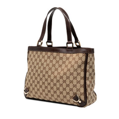 グッチ GGキャンバス アビーライン ハンドバッグ トートバッグ 170004 ベージュ ブラウン キャンバス レザー レディース GUCCI 【中古】